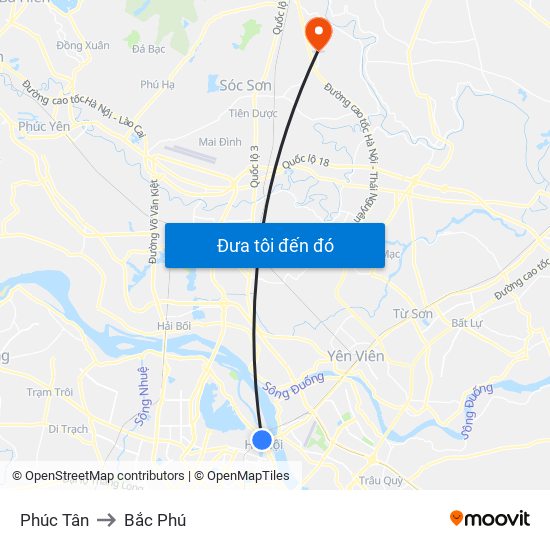 Phúc Tân to Bắc Phú map