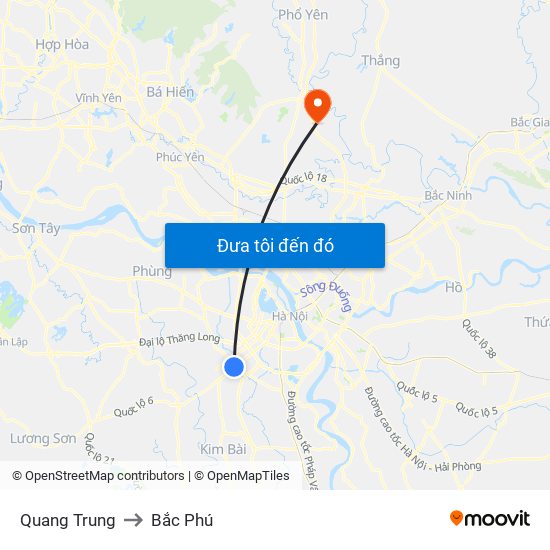 Quang Trung to Bắc Phú map