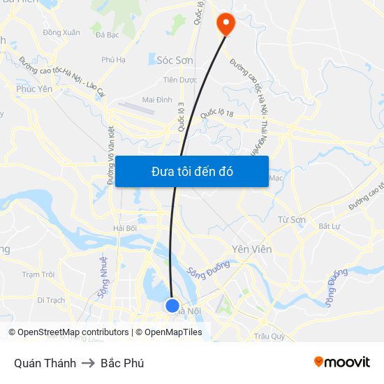 Quán Thánh to Bắc Phú map