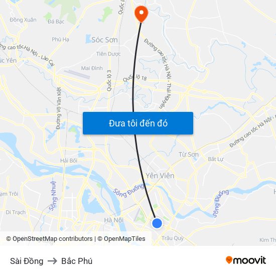 Sài Đồng to Bắc Phú map