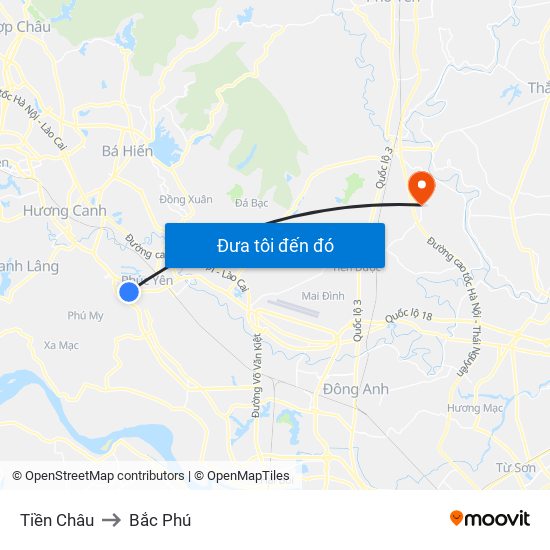 Tiền Châu to Bắc Phú map