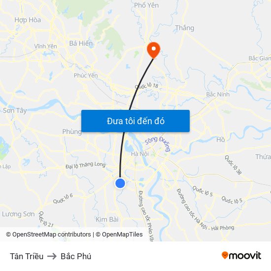 Tân Triều to Bắc Phú map