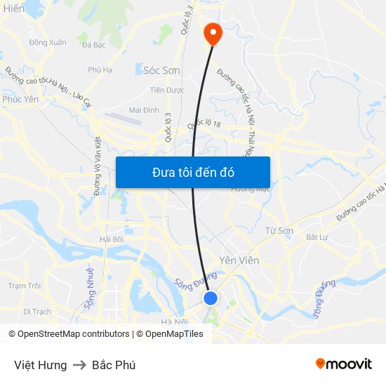 Việt Hưng to Bắc Phú map