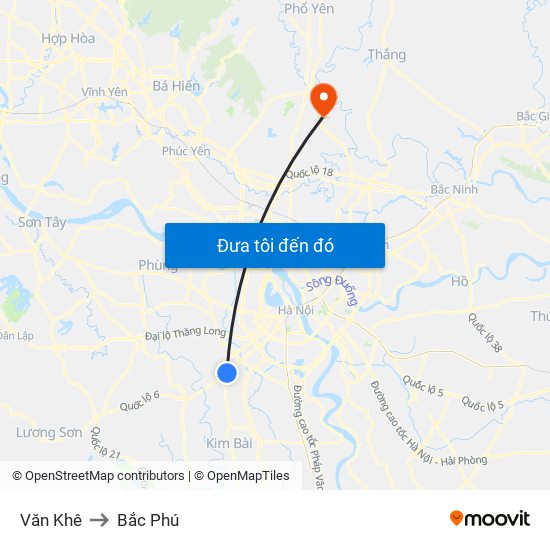 Văn Khê to Bắc Phú map