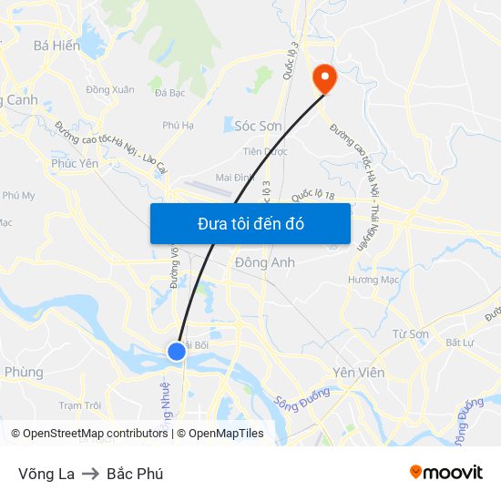 Võng La to Bắc Phú map