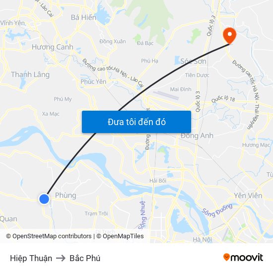 Hiệp Thuận to Bắc Phú map