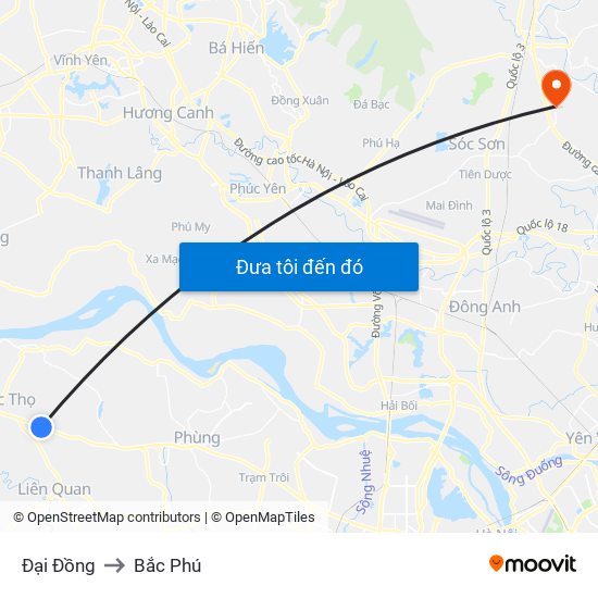 Đại Đồng to Bắc Phú map