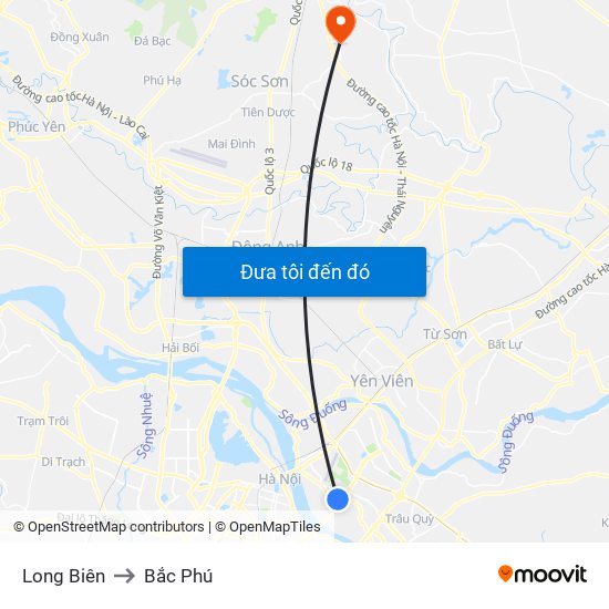 Long Biên to Bắc Phú map