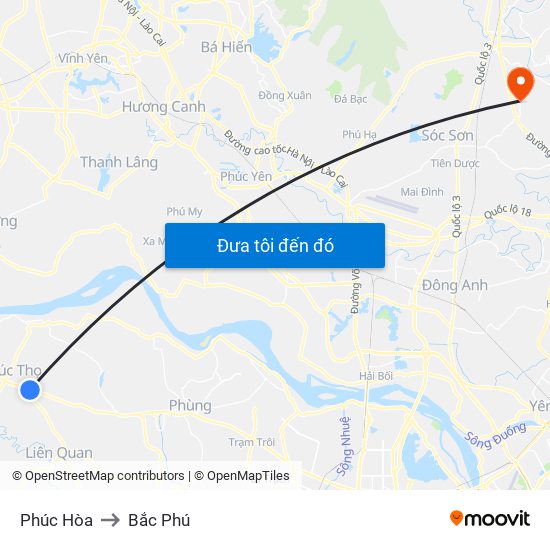 Phúc Hòa to Bắc Phú map