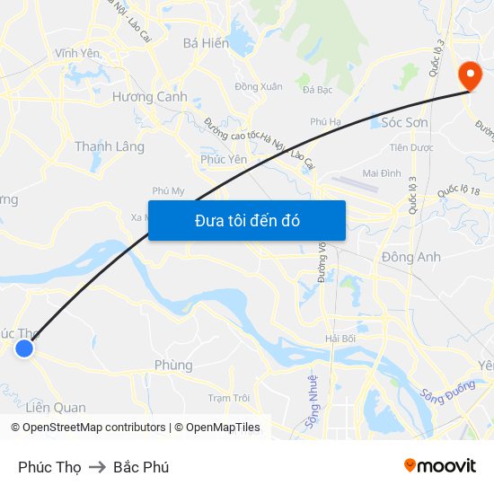 Phúc Thọ to Bắc Phú map