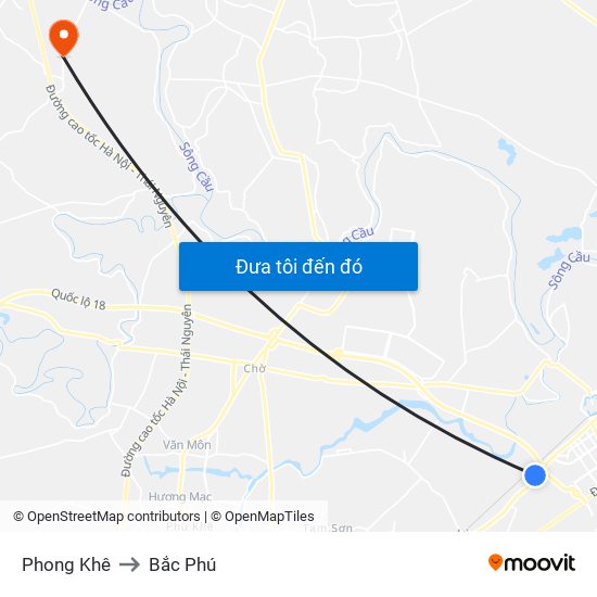 Phong Khê to Bắc Phú map