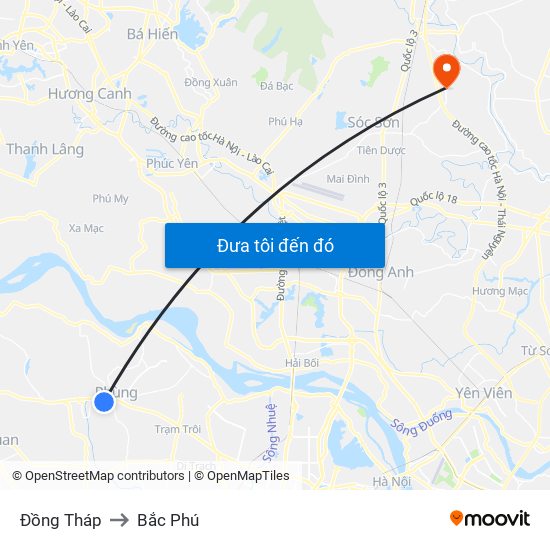 Đồng Tháp to Bắc Phú map