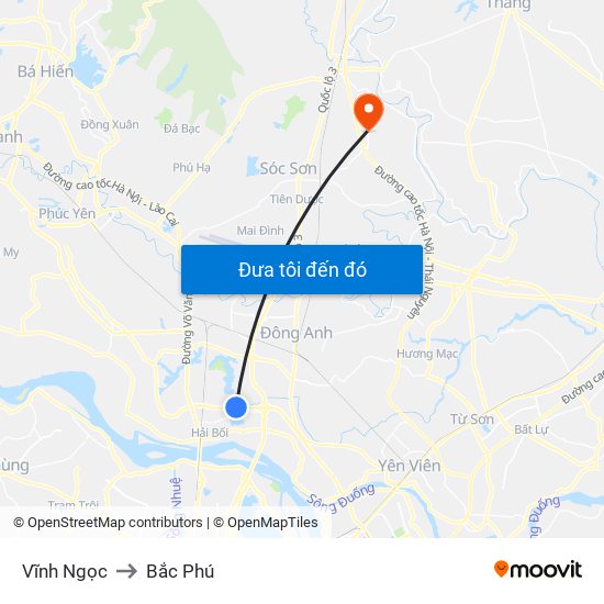 Vĩnh Ngọc to Bắc Phú map