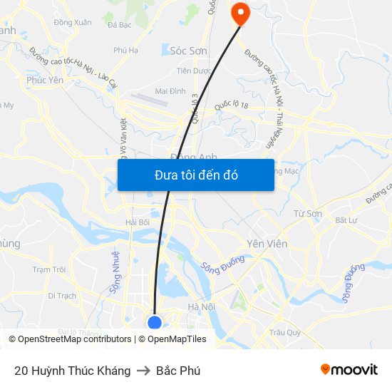 20 Huỳnh Thúc Kháng to Bắc Phú map