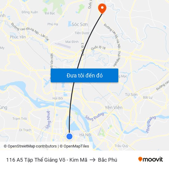 116 A5 Tập Thể Giảng Võ - Kim Mã to Bắc Phú map