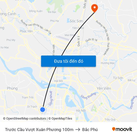 Trước Cầu Vượt Xuân Phương 100m to Bắc Phú map