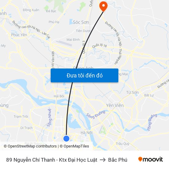 89 Nguyễn Chí Thanh - Ktx Đại Học Luật to Bắc Phú map