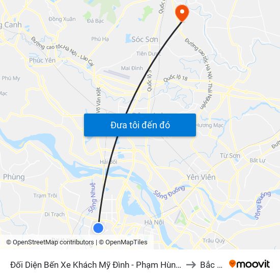 Đối Diện Bến Xe Khách Mỹ Đình - Phạm Hùng (Cột Trước) to Bắc Phú map