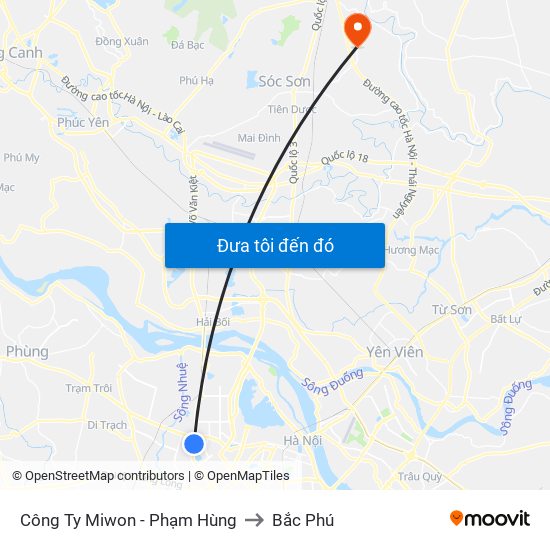 Công Ty Miwon - Phạm Hùng to Bắc Phú map