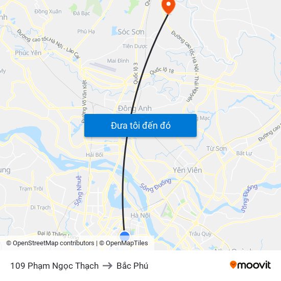 109 Phạm Ngọc Thạch to Bắc Phú map