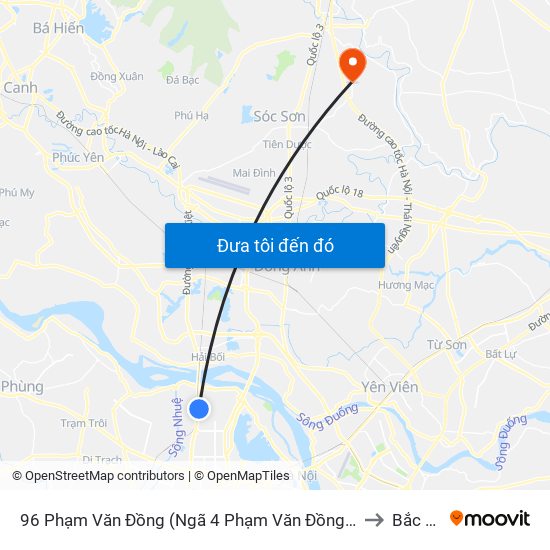 96 Phạm Văn Đồng (Ngã 4 Phạm Văn Đồng - Xuân Đỉnh) to Bắc Phú map