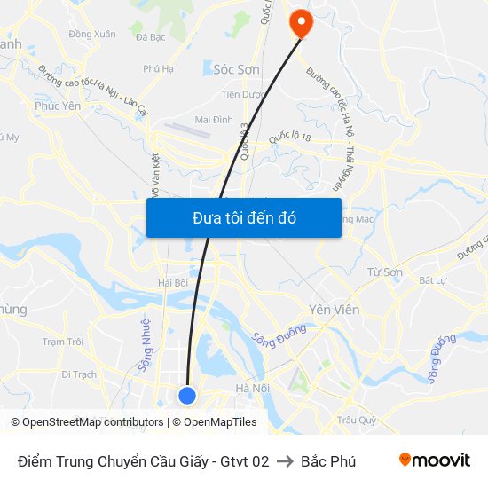 Điểm Trung Chuyển Cầu Giấy - Gtvt 02 to Bắc Phú map