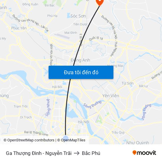 Ga Thượng Đình - Nguyễn Trãi to Bắc Phú map