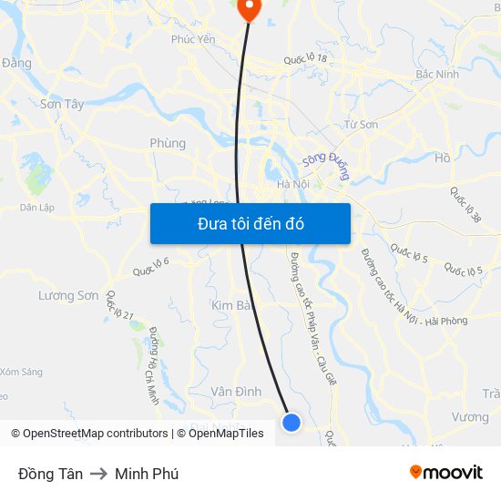 Đồng Tân to Minh Phú map