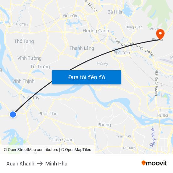 Xuân Khanh to Minh Phú map