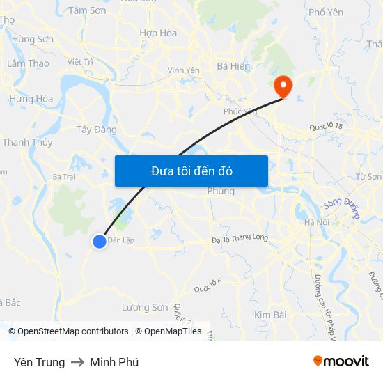 Yên Trung to Minh Phú map