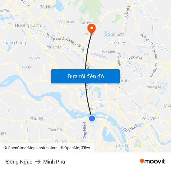 Đông Ngạc to Minh Phú map