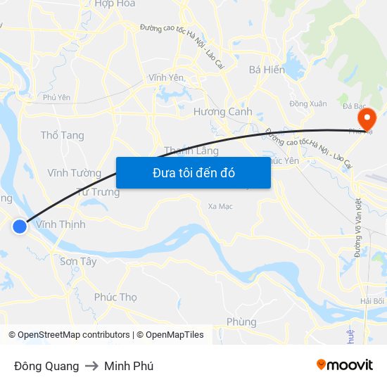 Đông Quang to Minh Phú map