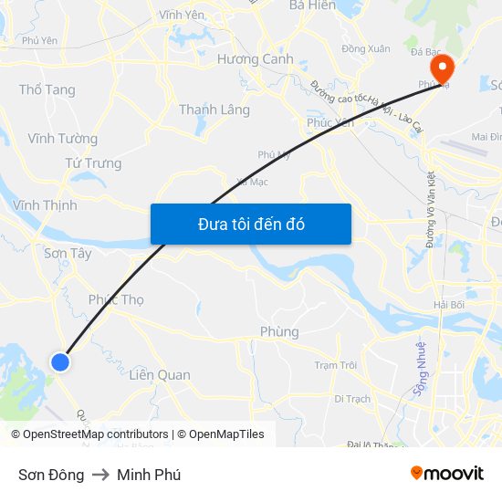 Sơn Đông to Minh Phú map