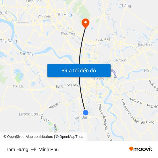 Tam Hưng to Minh Phú map