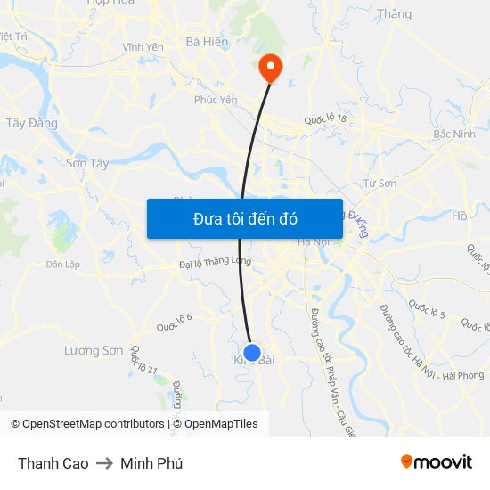 Thanh Cao to Minh Phú map