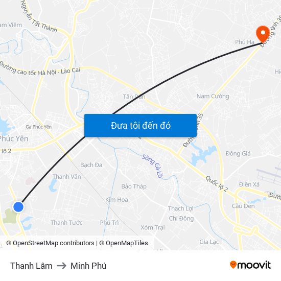 Thanh Lâm to Minh Phú map