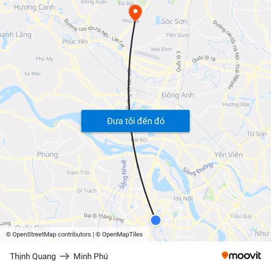 Thịnh Quang to Minh Phú map