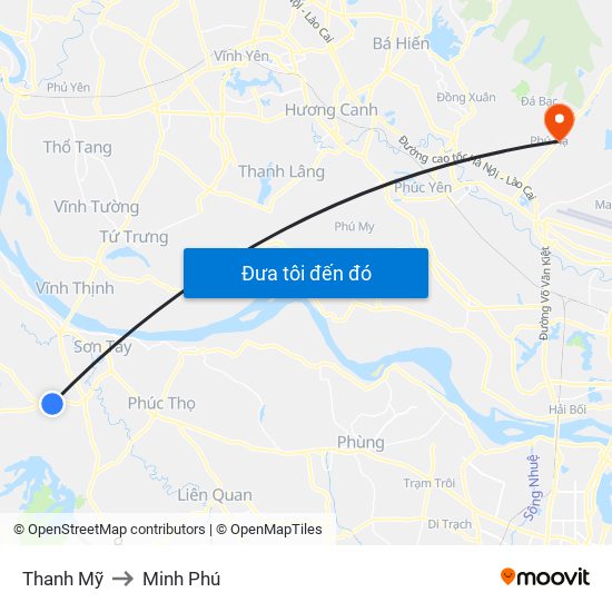 Thanh Mỹ to Minh Phú map