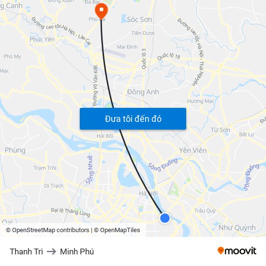 Thanh Trì to Minh Phú map