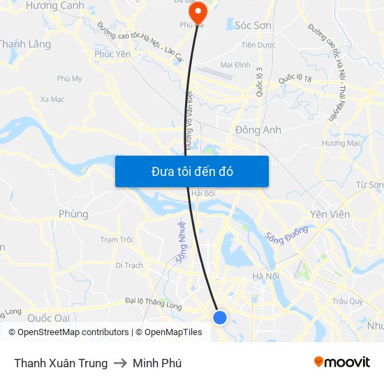 Thanh Xuân Trung to Minh Phú map