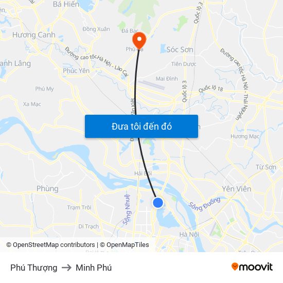 Phú Thượng to Minh Phú map