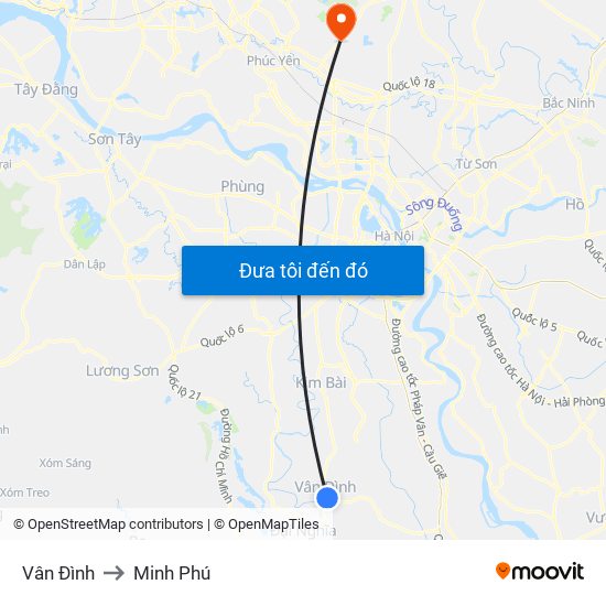 Vân Đình to Minh Phú map