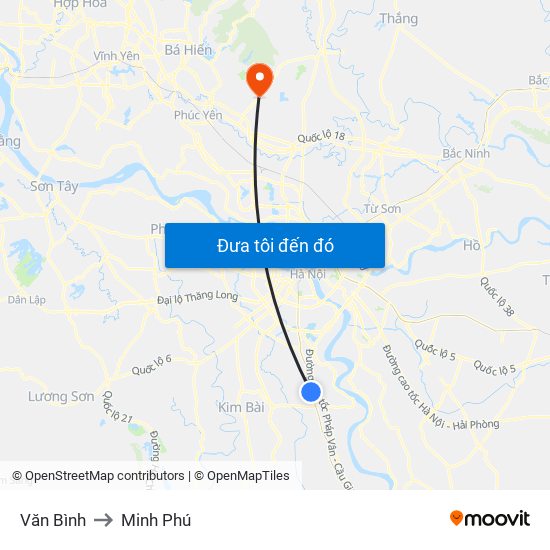 Văn Bình to Minh Phú map