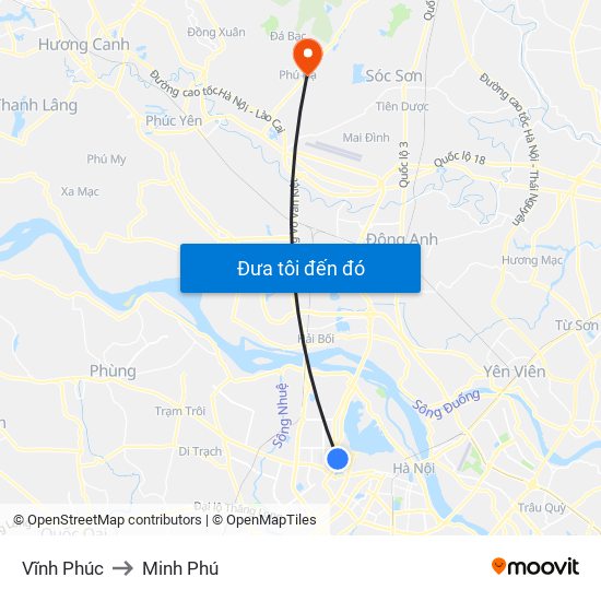 Vĩnh Phúc to Minh Phú map