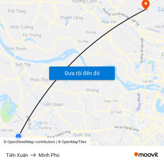 Tiến Xuân to Minh Phú map