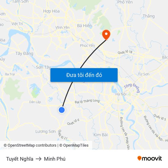 Tuyết Nghĩa to Minh Phú map