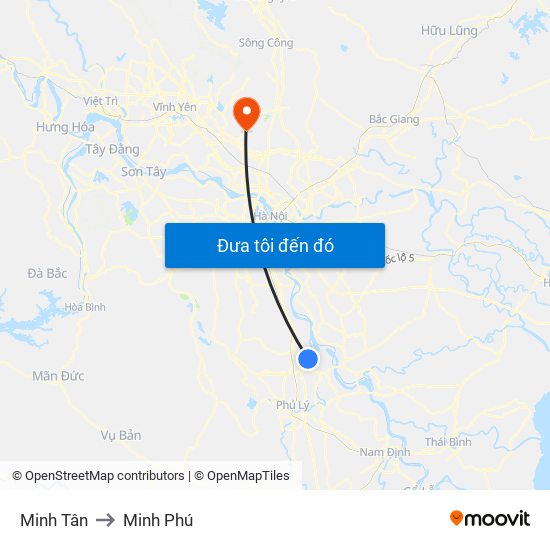 Minh Tân to Minh Phú map