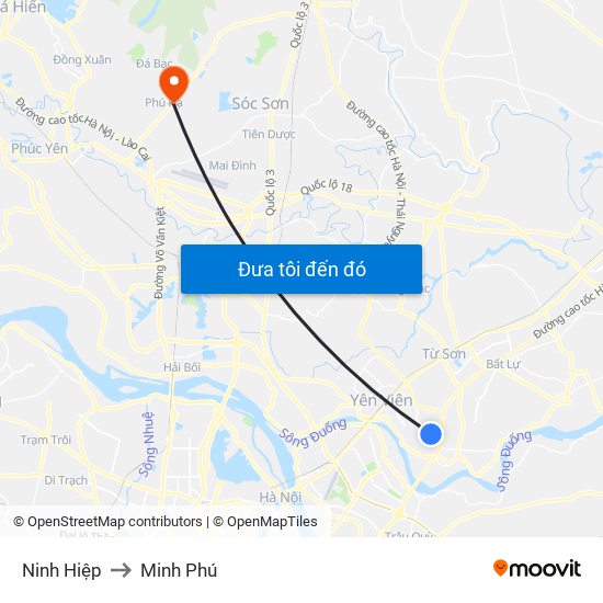 Ninh Hiệp to Minh Phú map