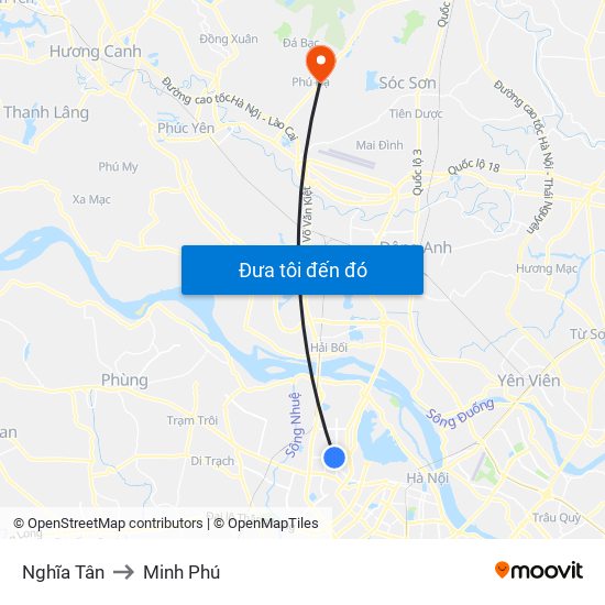 Nghĩa Tân to Minh Phú map