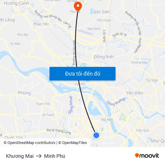 Khương Mai to Minh Phú map
